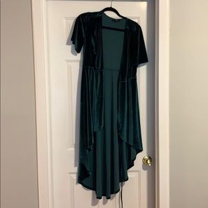 Lulus high low green velvet wrap dress